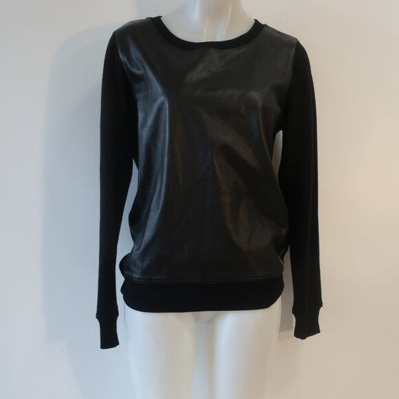Womens Ralph Lauren Black Label Mixed Media Black Wool Leather Knit Sweater M - Picture 1 of 10